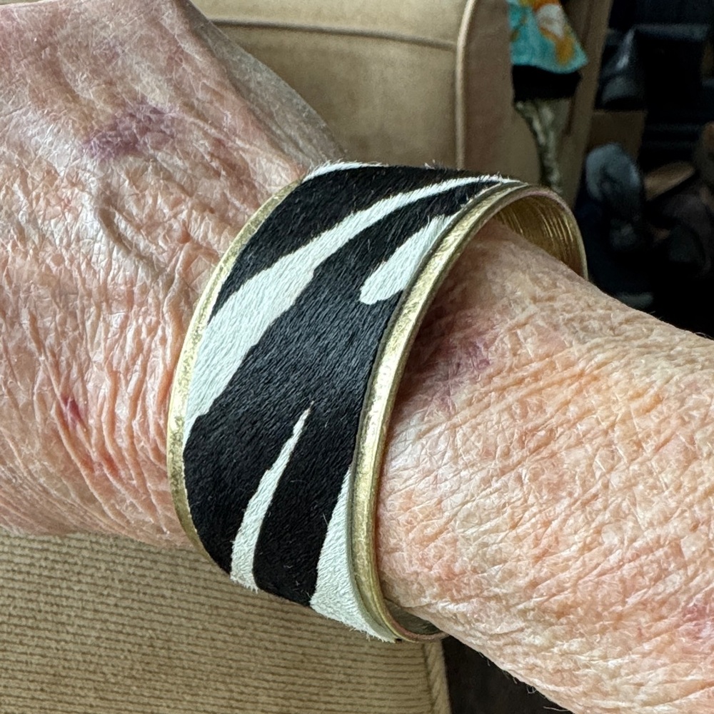 Zebra Print Bangle Bracelet with Gold Trim